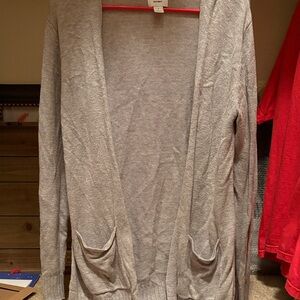 Gray Open Front Cardigan Sweater with Pockets